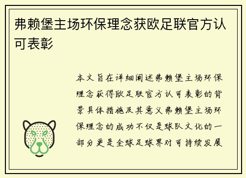 弗赖堡主场环保理念获欧足联官方认可表彰